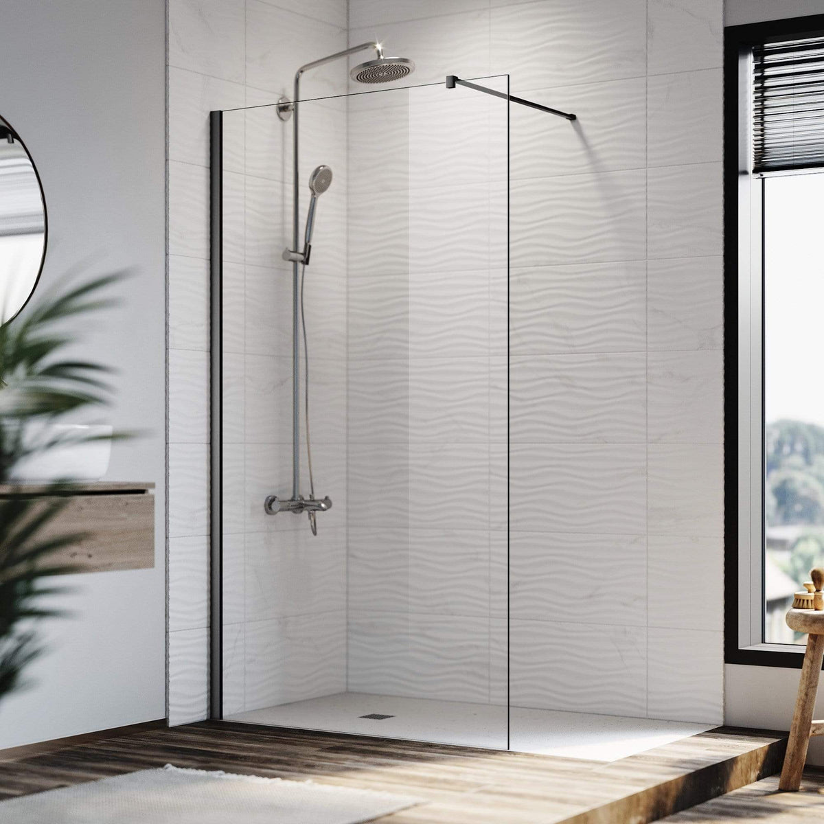 ELEGANT SHOWERS Walk In Shower Screen Black Hardware Enclosure Frameless Glass - Elegantshowers