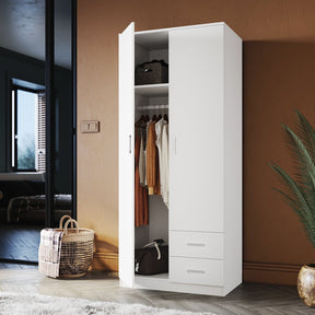 ELEGANT Wardrobe 2 Doors 2 Drawers 180cm White Wooden Storage Cabinets - Elegantshowers