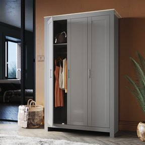 180cm Simple Design Wooden Storage Cabinet Large Grey Wardrobe with 3 Doors - Elegantshowers
