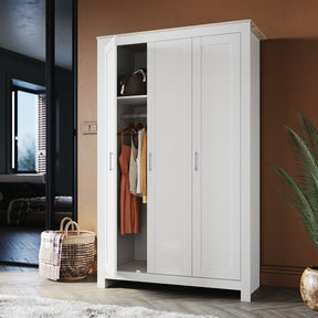 180cm Simple Design Wooden Storage Cabinet Large Grey Wardrobe with 3 Doors - Elegantshowers