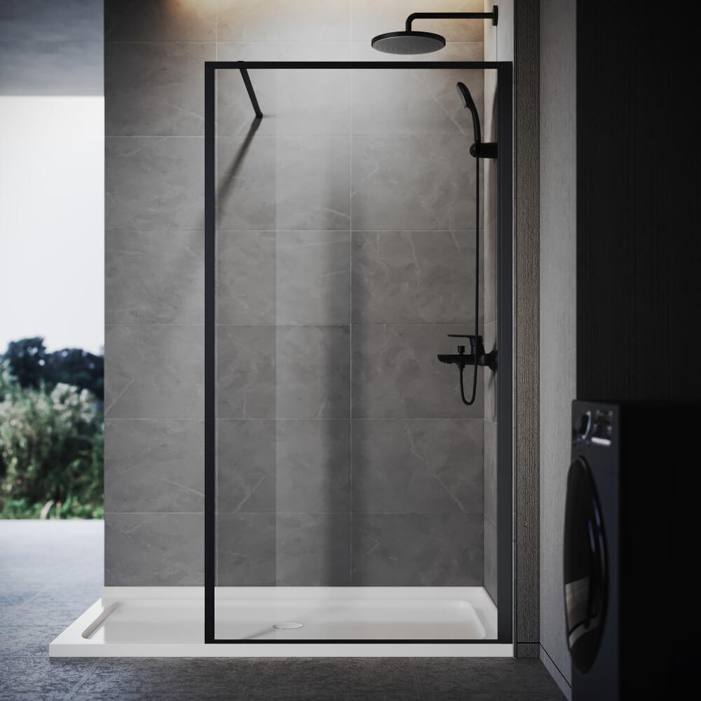 Elegant Showers 10mm Glass Walk In Shower Screen Framed Black - Elegantshowers