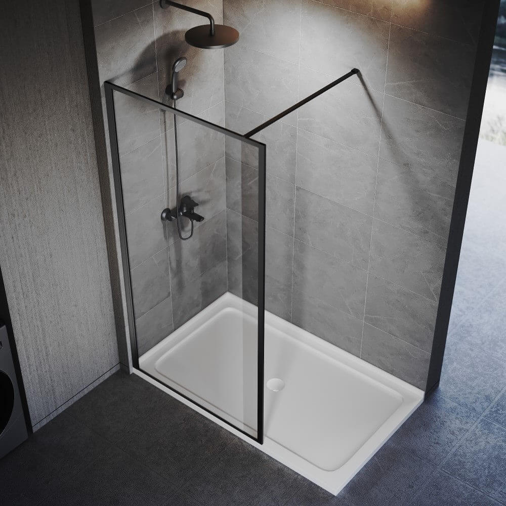 Elegant Showers 10mm Glass Walk In Shower Screen Framed Black - Elegantshowers