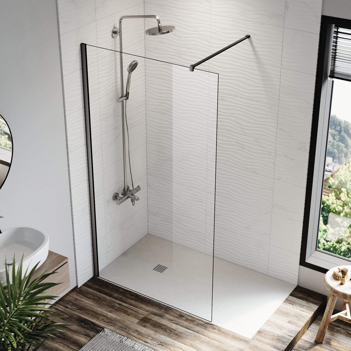 ELEGANT SHOWERS Walk In Shower Screen Black Hardware Enclosure Frameless Glass - Elegantshowers