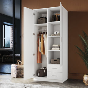 ELEGANT Wardrobe 2 Doors 2 Drawers 180cm White Wooden Storage Cabinets - Elegantshowers