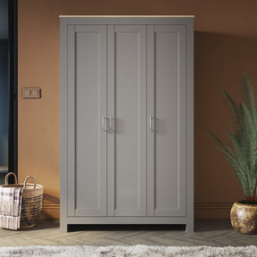 180cm Simple Design Wooden Storage Cabinet Large Grey Wardrobe with 3 Doors - Elegantshowers
