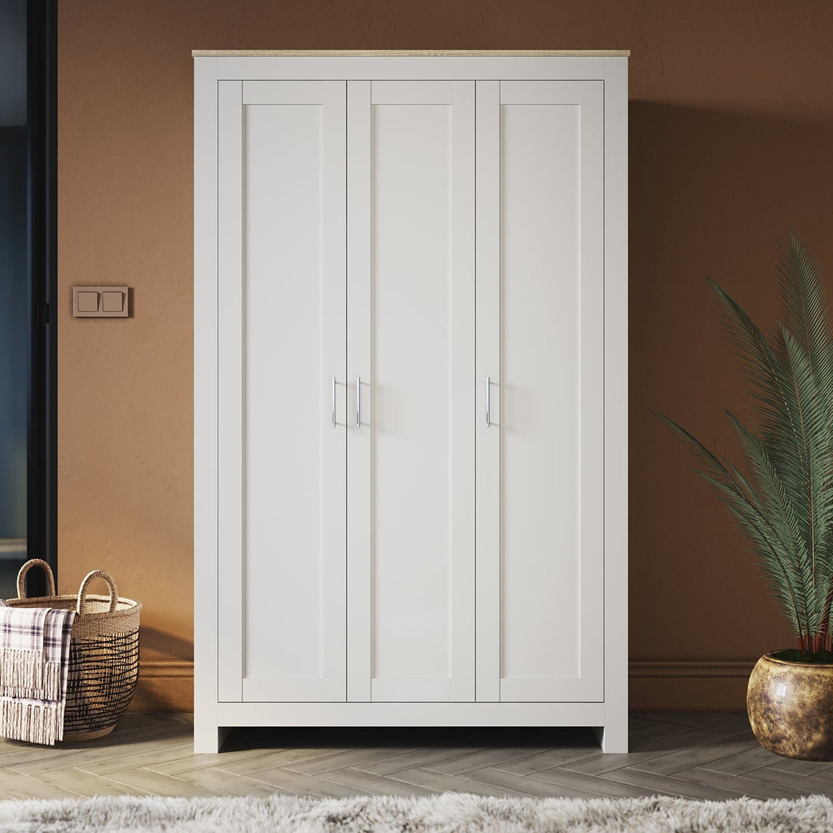 180cm Simple Design Wooden Storage Cabinet Large Grey Wardrobe with 3 Doors - Elegantshowers