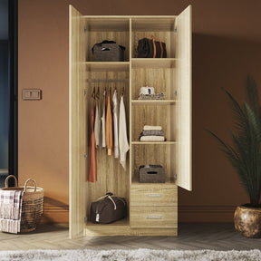 ELEGANT Wardrobe 2 Doors 2 Drawers 180cm White Wooden Storage Cabinets - Elegantshowers