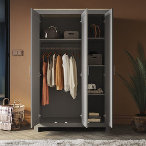 180cm Simple Design Wooden Storage Cabinet Large Grey Wardrobe with 3 Doors - Elegantshowers