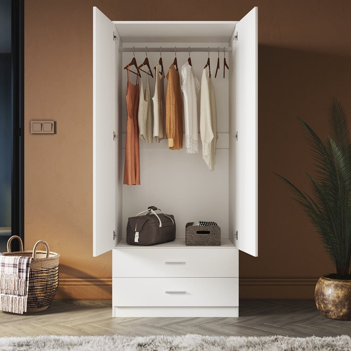 ELEGANT 2 Door 2 Drawers Wardrobe 180cm Multi-purpose Cabinet - Elegantshowers