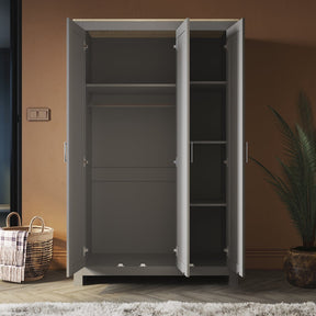 180cm Simple Design Wooden Storage Cabinet Large Grey Wardrobe with 3 Doors - Elegantshowers