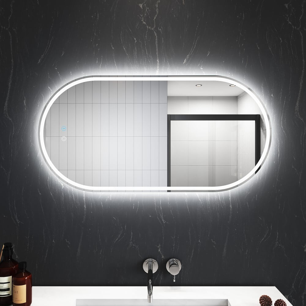 Oval LED Bathroom Mirror Wall Mounted Smart Vanity Decorative Mirrors 90x45cm - Elegantshowers