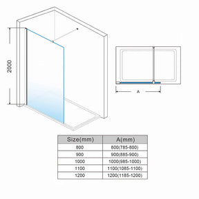ELEGANT SHOWERS Walk In Shower Screen Black Hardware Enclosure Frameless Glass Size Description - Elegantshowers
