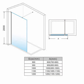 ELEGANT SHOWERS Walk In Shower Enclosure Frameless Glass Size Description - Elegantshowers