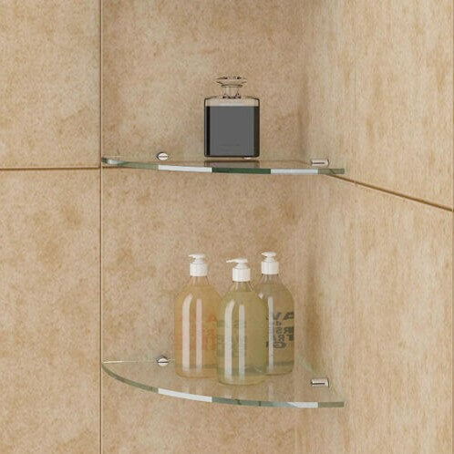 Bathroom Round Corner Glass Shelf 8mm Tempered Toughen Clear Glass - Elegantshowers