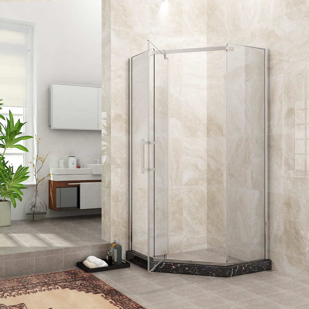 Semi Frameless Diamond Shower Screen, open