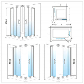 Silver Framed Corner Entry Rectangular Shower Enclosure Dimensions1