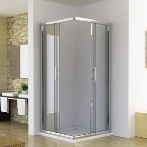 Silver Framed Corner Entry Rectangular Shower Enclosure Open