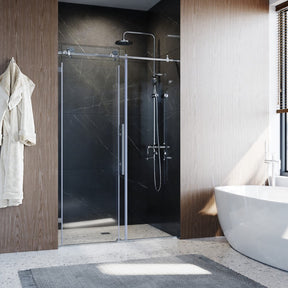 silver frameless sliding shower door with 10mm glass open