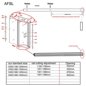 Dimensions 2 of silver frameless sliding shower door with 8mm glass